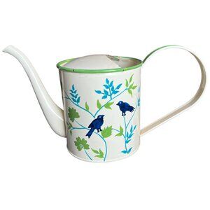 Vtg Enameled Steel Watering Can Bluebird Garden Handpainted Double-Sided India